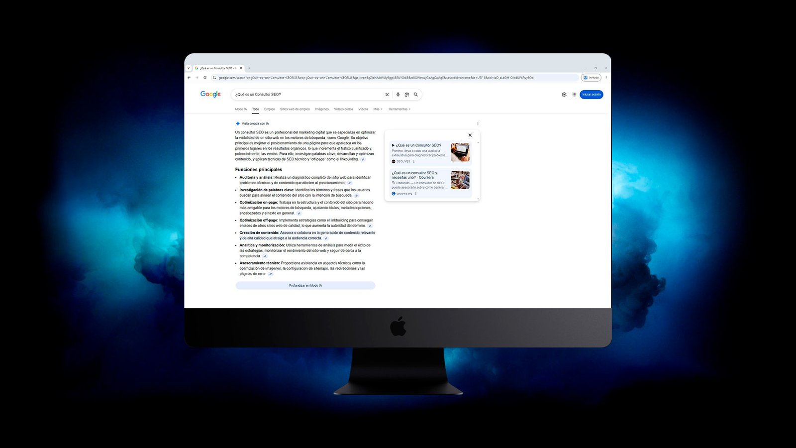 El Search Generative Experience o SGE (Experiencia Generativa de Búsqueda), representa la transformación más significativa en los resultados del buscador de Google desde la creación de las SERP. Su propósito es redefinir la experiencia de búsqueda integrando inteligencia artificial generativa en el núcleo del proceso, por encima del modelo tradicional basado en la lista orgánica de enlaces. Esto añade a la experiencia que tiene el usuario tras su consulta una respuesta estructurada, contextualizada y altamente sintética sin necesidad de abandonar la interfaz del buscador. A diferencia del SERP clásico, el SGE no se limita a recuperar información relevante, sino que la interpreta, la reorganiza y la expresa en un lenguaje natural, actuando como un punto de llegada inmediato para las consultas que antes exigían varios clics, comparaciones o lecturas parciales. Google ya no funciona únicamente como un indexador que presenta opciones, sino como un agente que procesa, decide y responde. La llegada del SGE acelera una tendencia que Google llevaba años insinuando: reducir la fricción, anticiparse a la intención y resolver lo máximo posible en el propio buscador. Para el usuario, la experiencia se vuelve más eficiente. Para las marcas, el entorno se vuelve más exigente. El valor ya no reside en estar entre los 10 primeros resultados de Google, sino en ser digno de formar parte de la respuesta generada por IA. La pregunta que define el nuevo escenario ya no es “¿cómo aparezco?”, sino “¿cómo me convierto en la referencia que Google SGE AI necesita para construir su respuesta?”. El SGE introduce en el nuevo terreno de juego el SEO, el GEO y SGEO como las estrategias que decidirán quién sigue siendo relevante dentro de él.